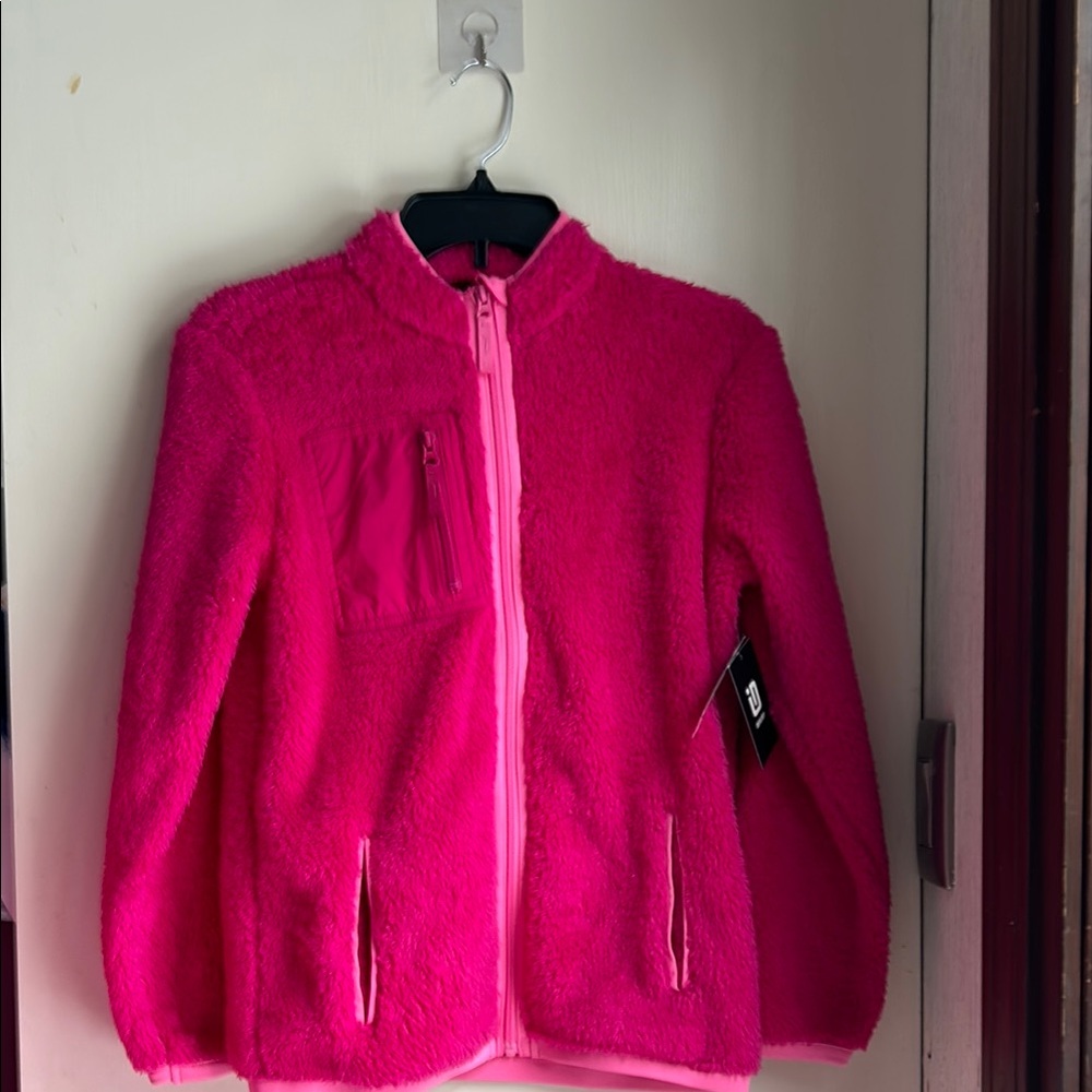 Kids Vibrant Pink Sherpa Coat with Stand-Up Collar